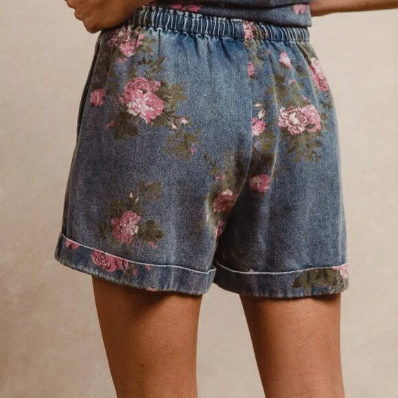 BiBi Floral Printed Denim Short‎ Pants With Pocket - Picture 3 of 10